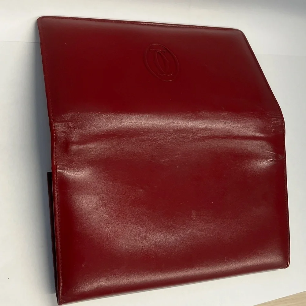 Red Leather Vintage Long Clutch Bifold Clutch Wallet